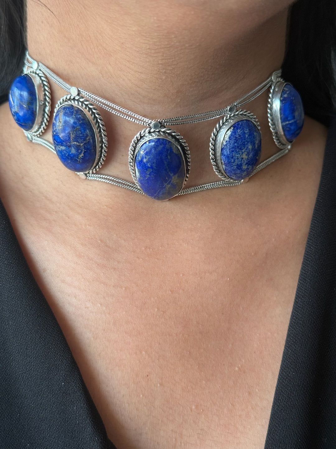 Statement Natural Lapis Lazuli Gemstone Choker / One-of-a-kind Jewelry/ Indian Choker