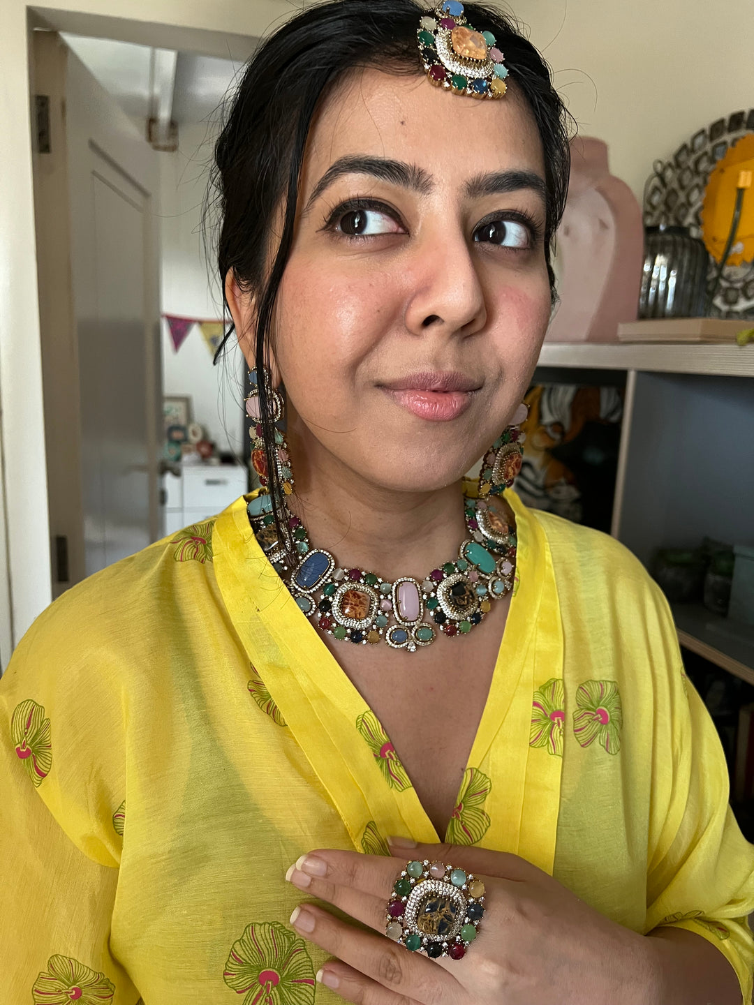 Victorian Bridal Necklace with Earrings and Maangtikka
