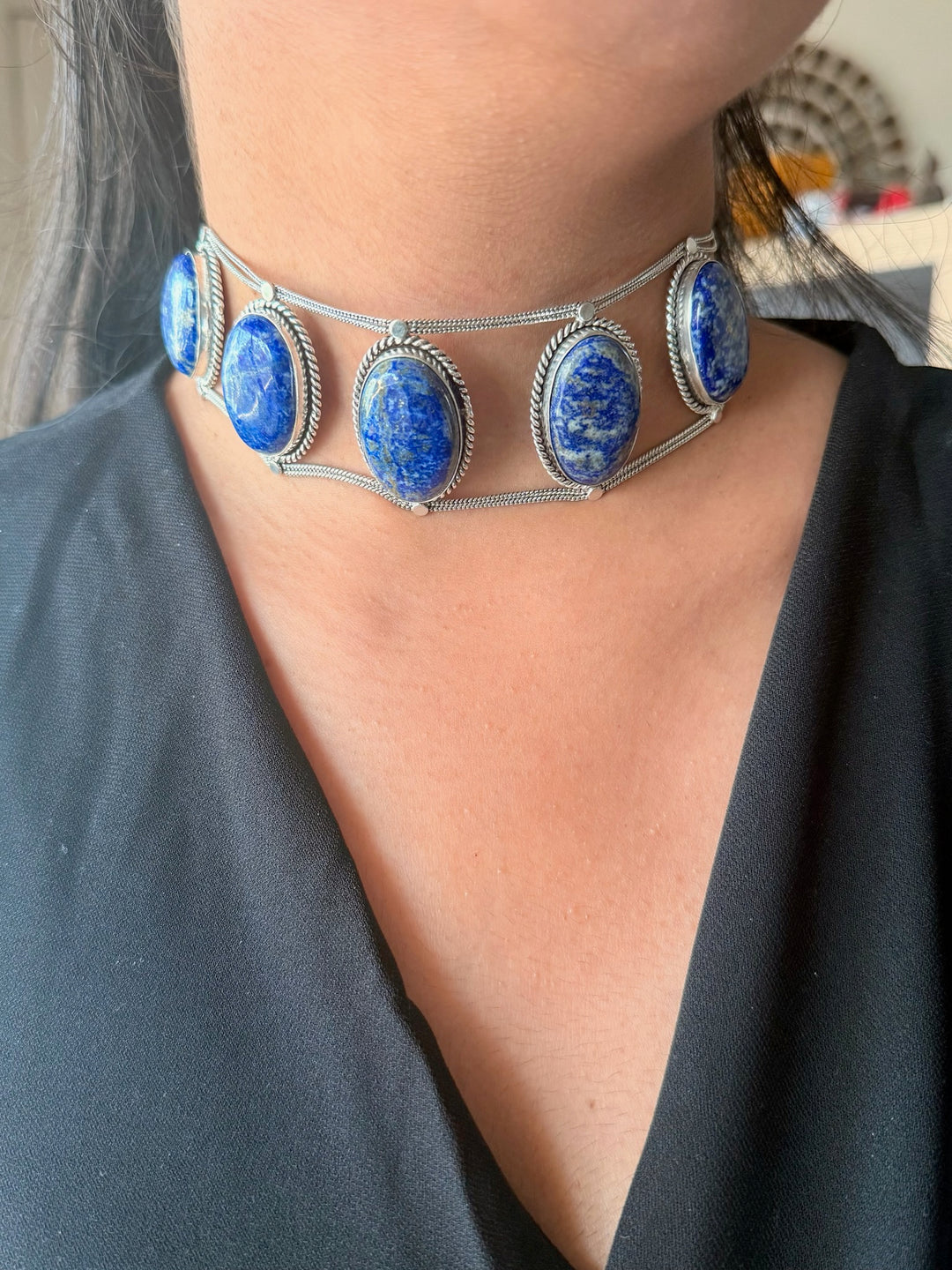 Statement Natural Lapis Lazuli Gemstone Choker / One-of-a-kind Jewelry/ Indian Choker