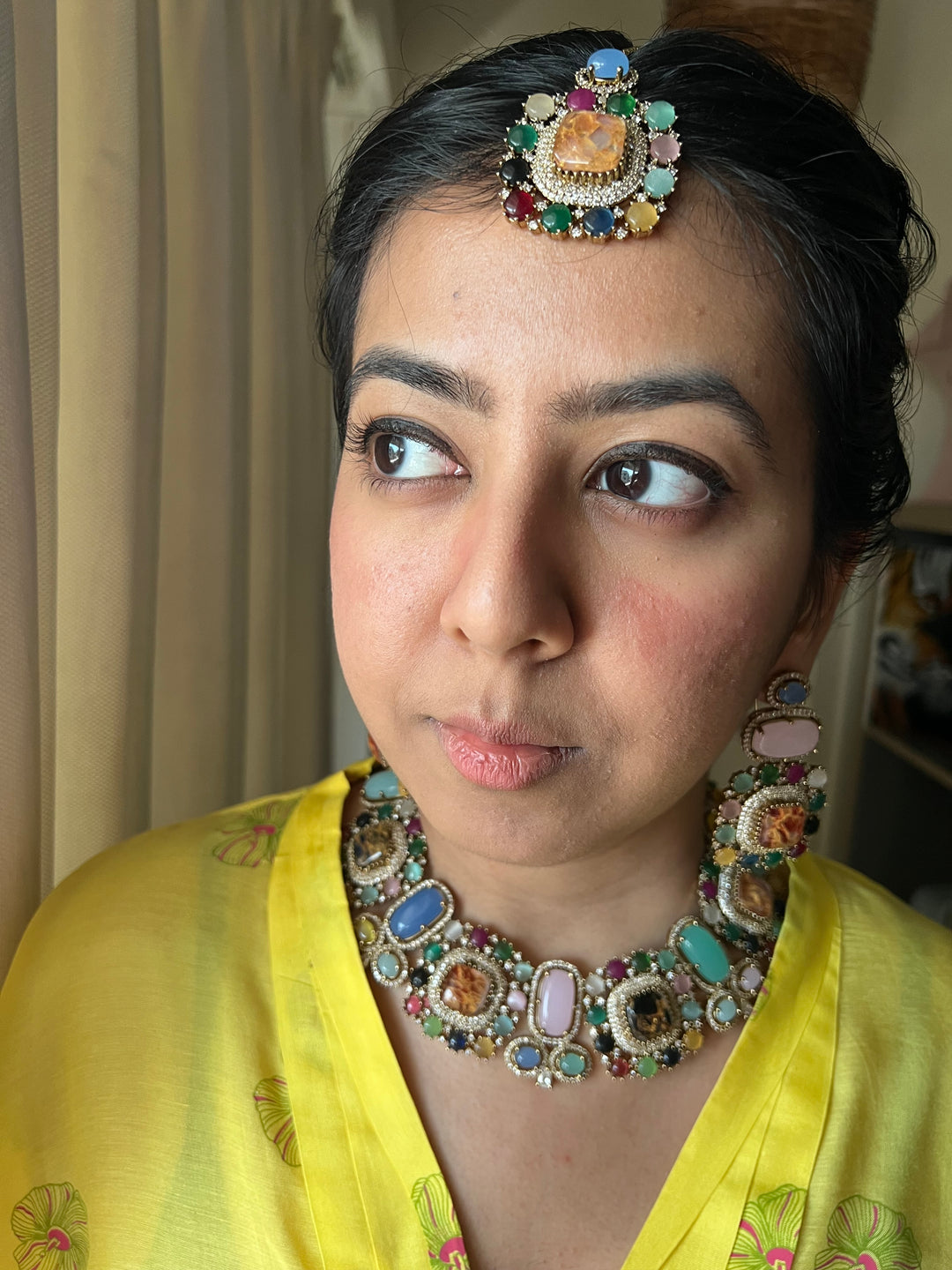 Victorian Bridal Necklace with Earrings and Maangtikka