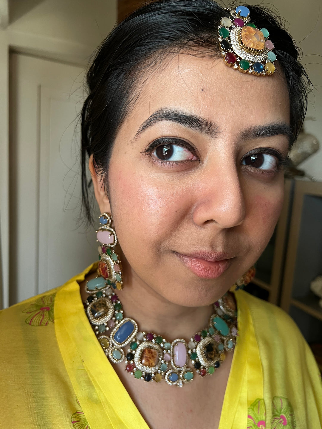 Victorian Bridal Necklace with Earrings and Maangtikka