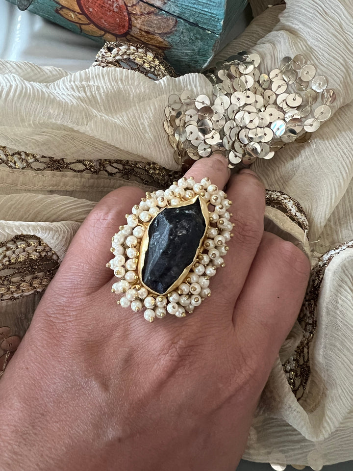 Pearl Cluster Druzy Gemstone Ring