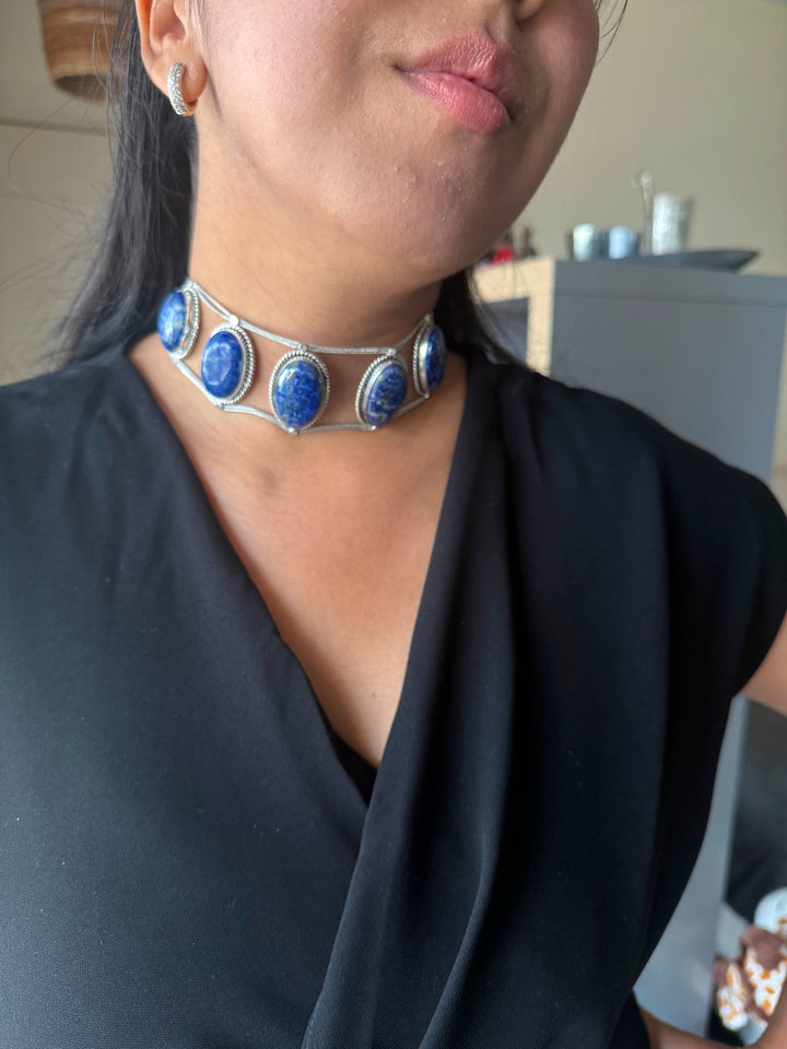 Statement Natural Lapis Lazuli Gemstone Choker / One-of-a-kind Jewelry/ Indian Choker