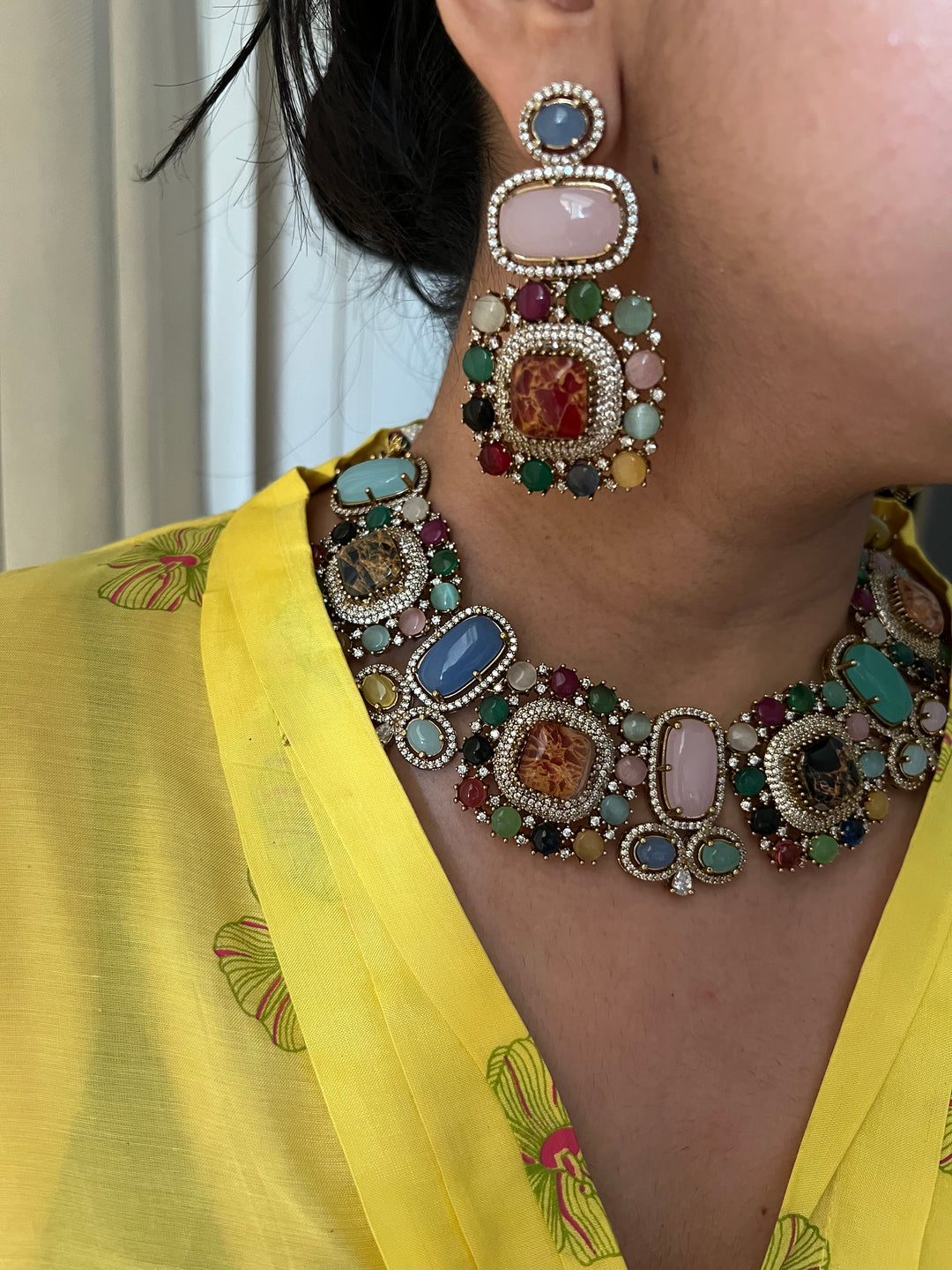 Victorian Bridal Necklace with Earrings and Maangtikka