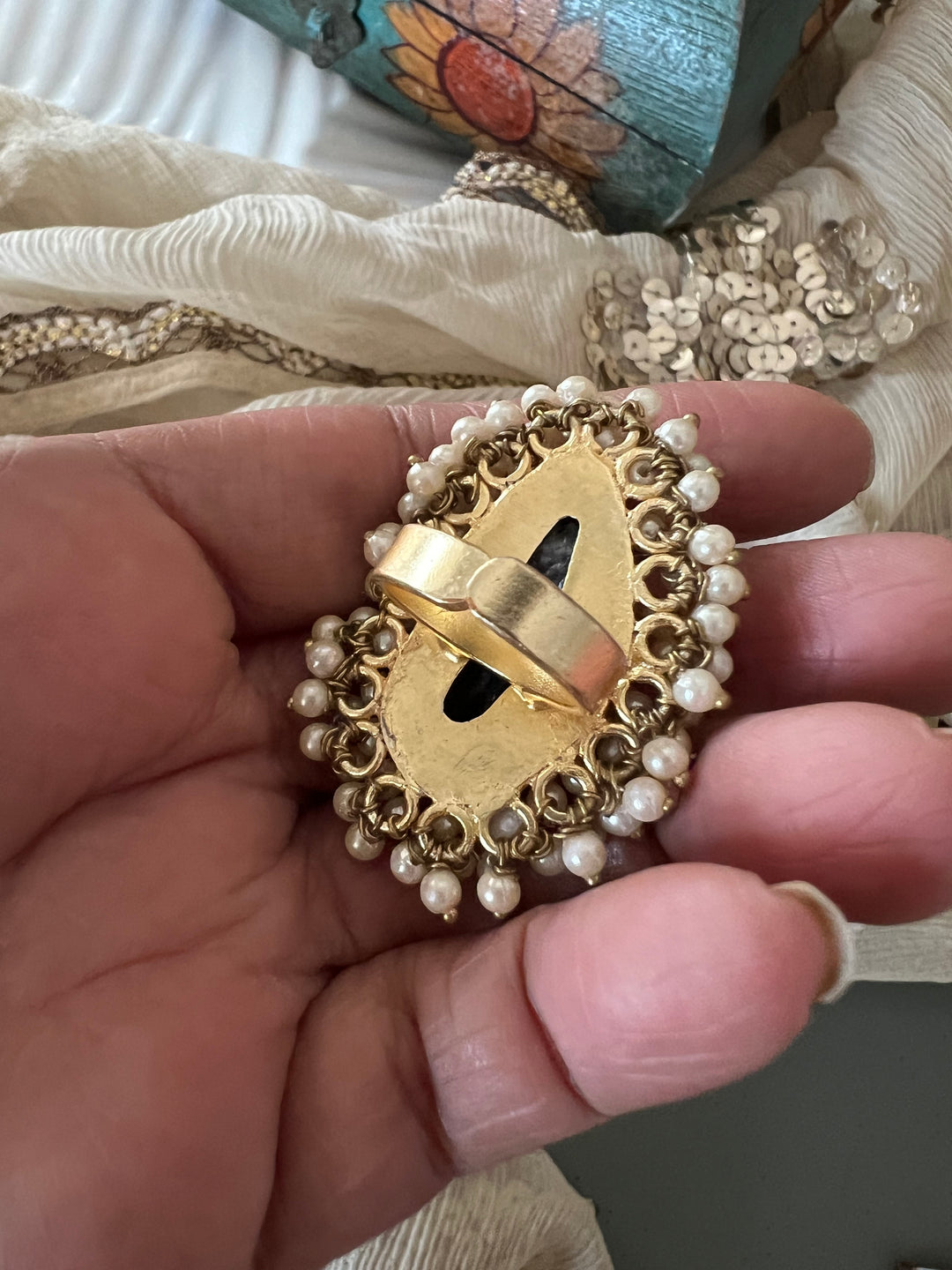 Pearl Cluster Druzy Gemstone Ring