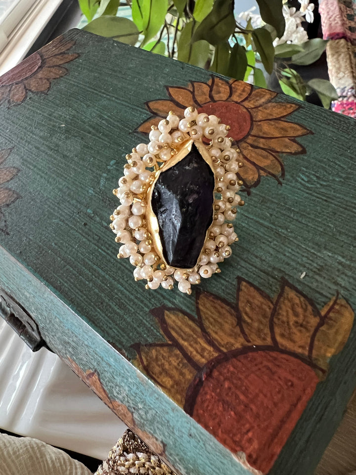 Pearl Cluster Druzy Gemstone Ring