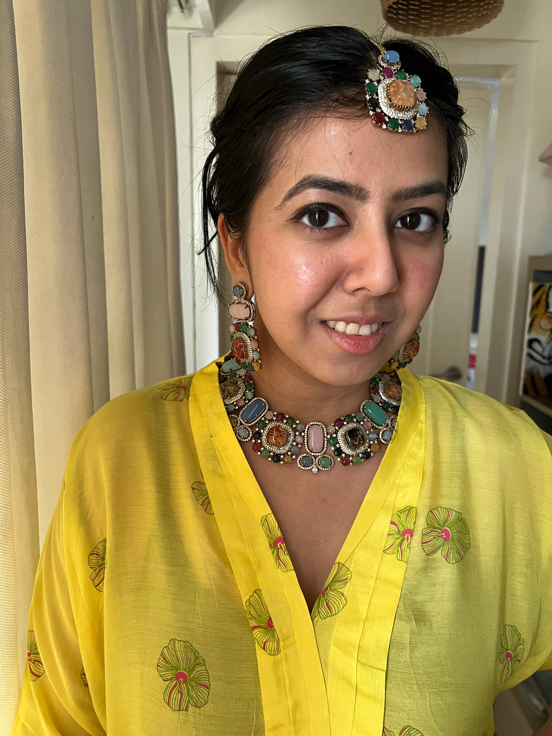 Victorian Bridal Necklace with Earrings and Maangtikka