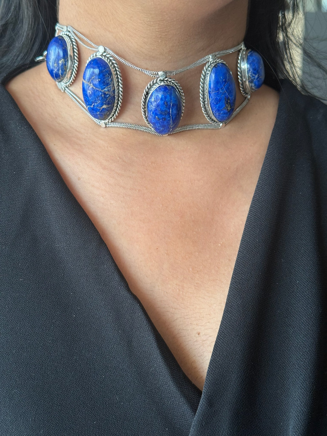 Statement Natural Lapis Lazuli Gemstone Choker / One-of-a-kind Jewelry/ Indian Choker