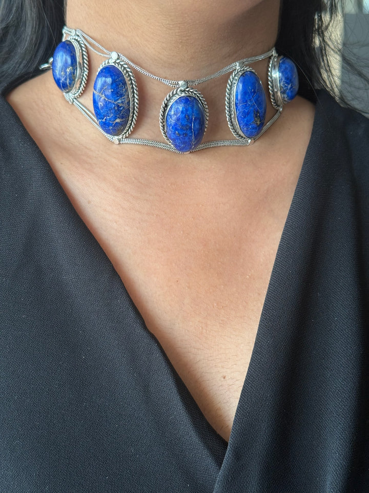 Statement Natural Lapis Lazuli Gemstone Choker / One-of-a-kind Jewelry/ Indian Choker