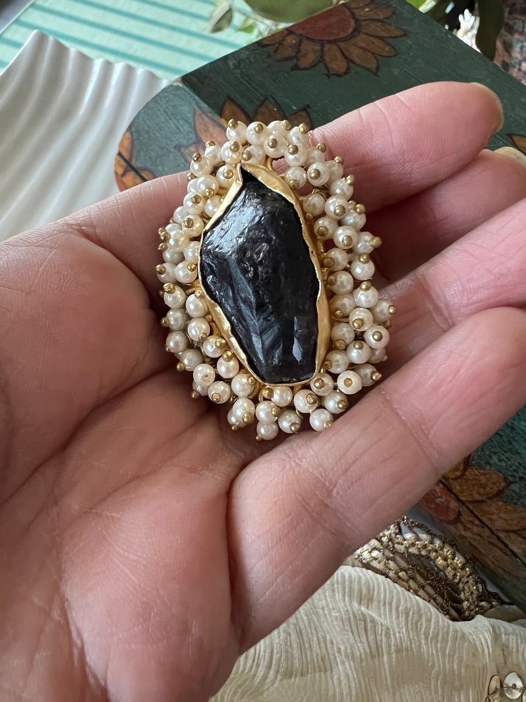 Pearl Cluster Druzy Gemstone Ring