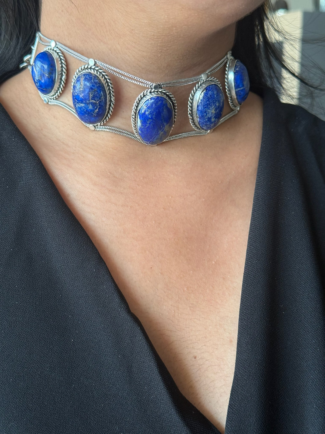 Statement Natural Lapis Lazuli Gemstone Choker / One-of-a-kind Jewelry/ Indian Choker