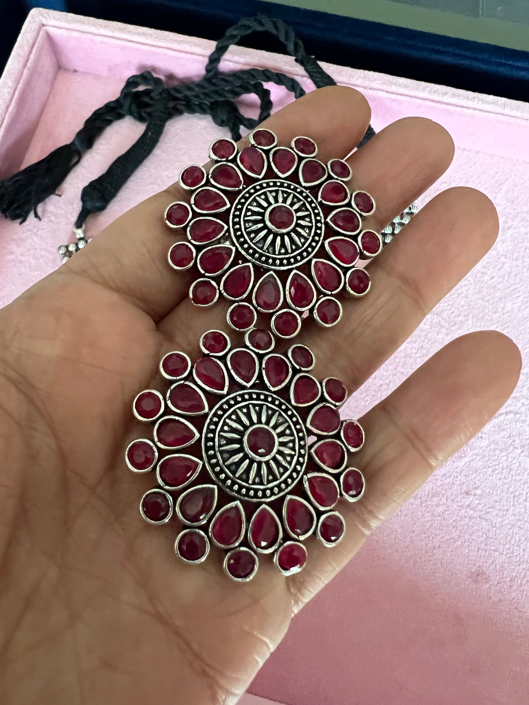 Handmade Brass Flower Choker Necklace with Oversized Studs