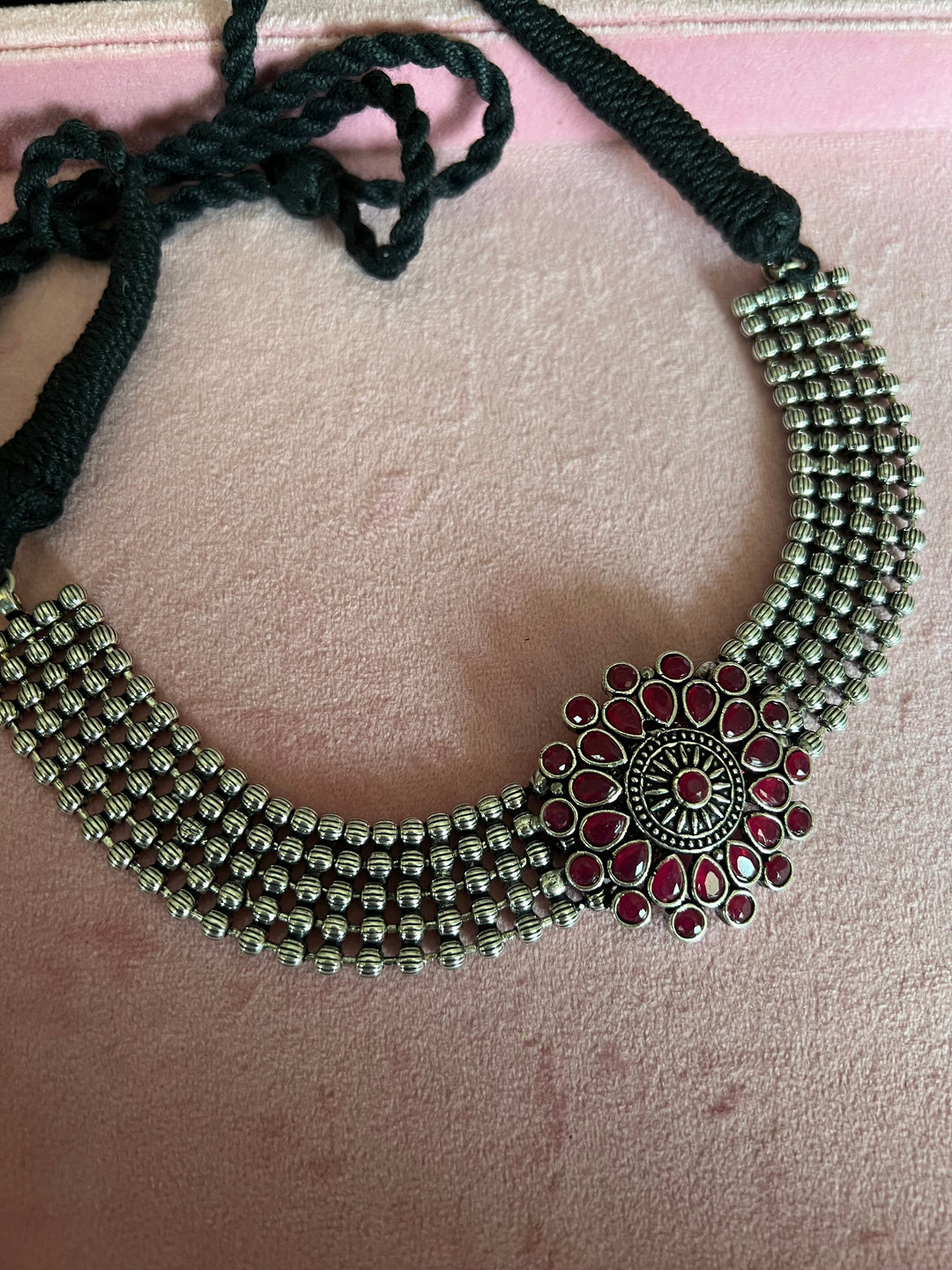 Handmade Brass Flower Choker Necklace with Oversized Studs