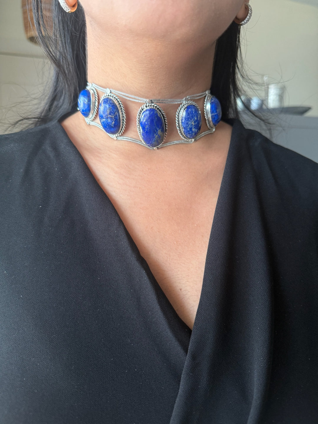 Statement Natural Lapis Lazuli Gemstone Choker / One-of-a-kind Jewelry/ Indian Choker
