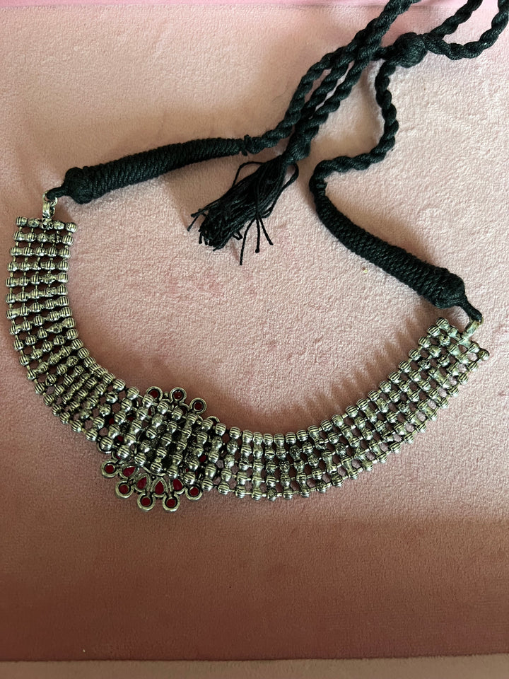 Handmade Brass Flower Choker Necklace with Oversized Studs