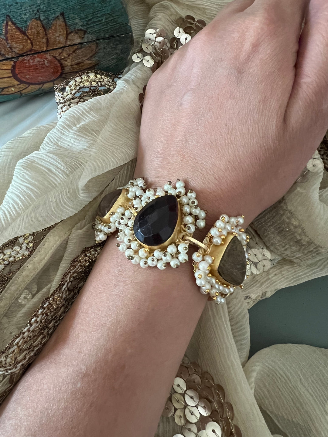 Pearl Clustered Gemstones Bracelet