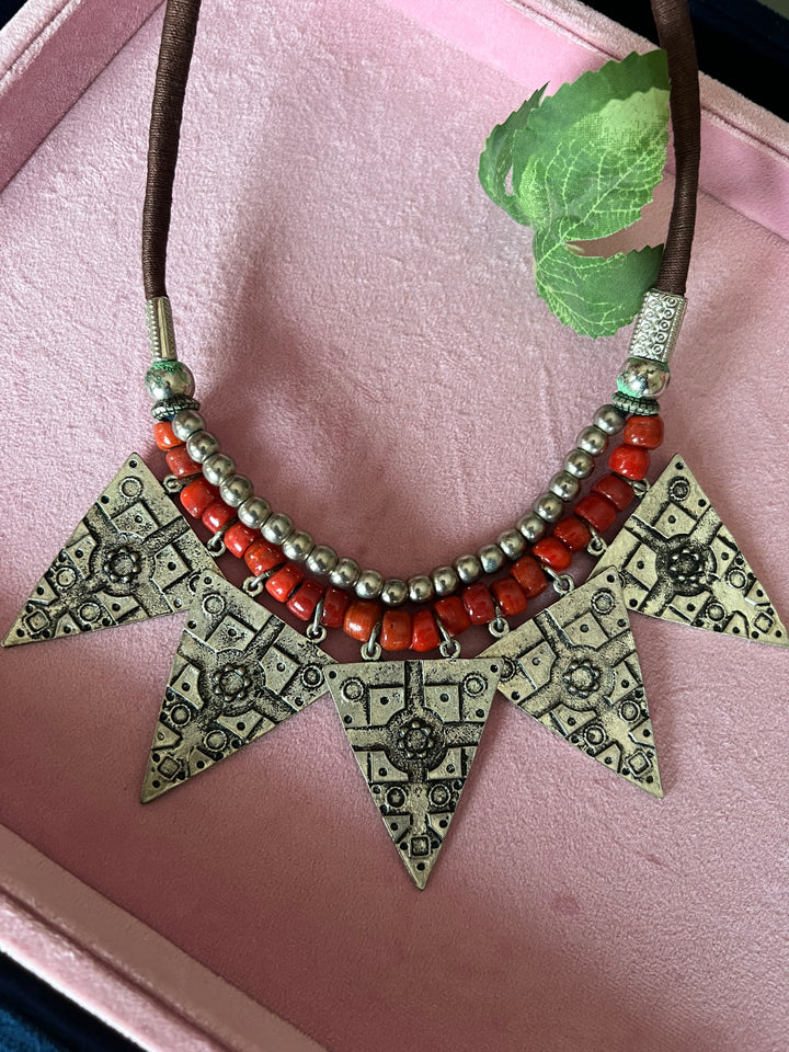 Artisanal Brass and Stone Statement Necklace