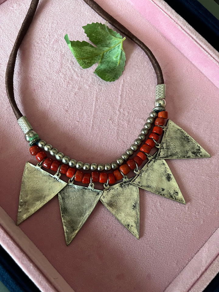 Artisanal Brass and Stone Statement Necklace