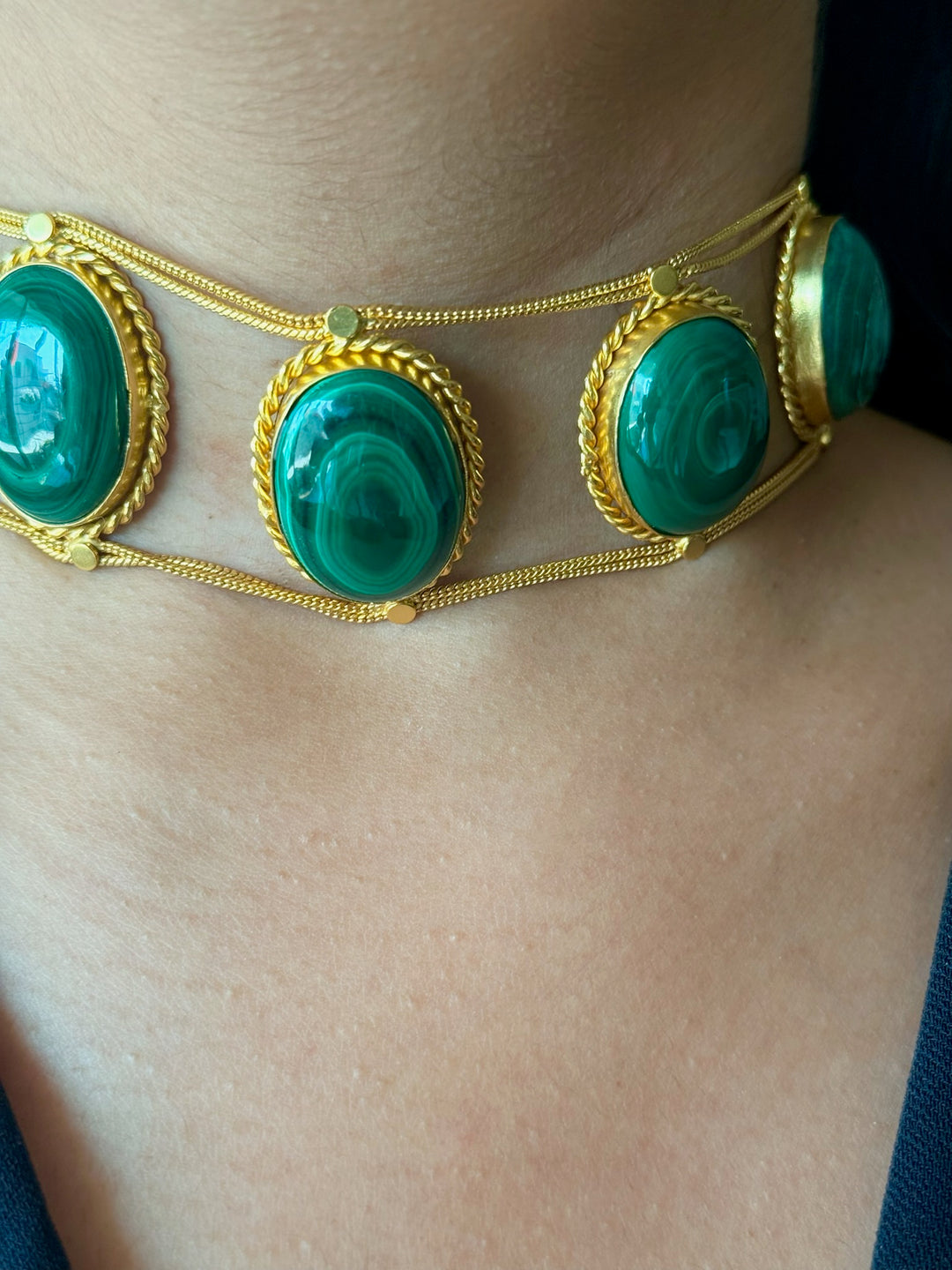 Statement Natural Malachite Gemstone Choker / One-of-a-kind Jewelry/ Indian Choker