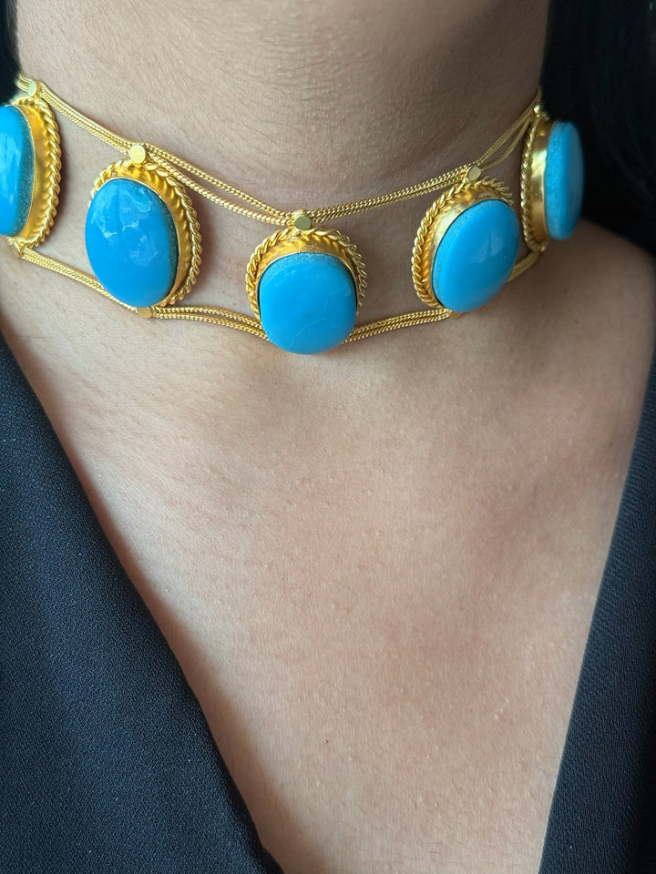 Statement Blue Turquoise Gemstone Choker / One-of-a-kind Jewelry/ Indian Choker