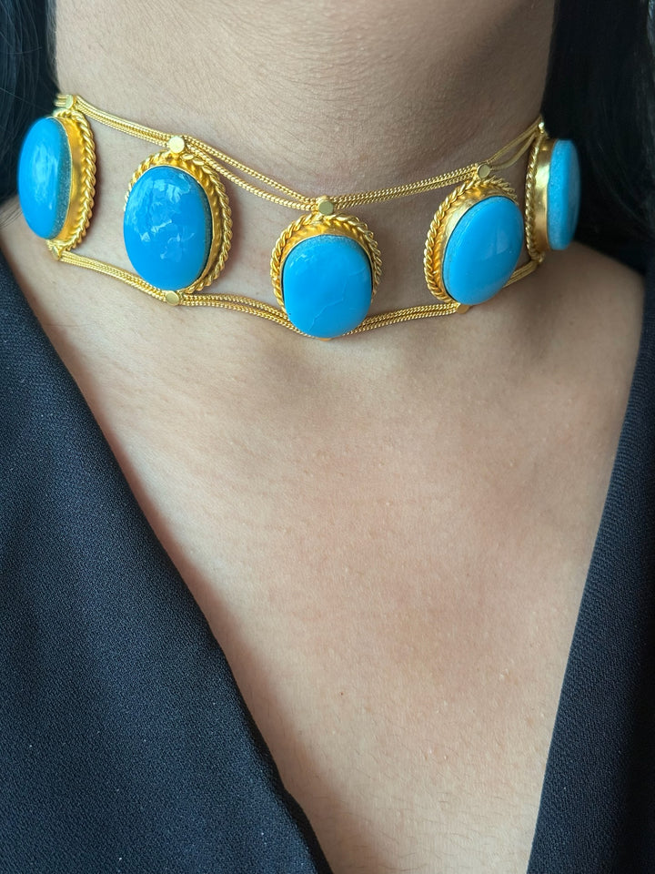 Statement Blue Turquoise Gemstone Choker / One-of-a-kind Jewelry/ Indian Choker