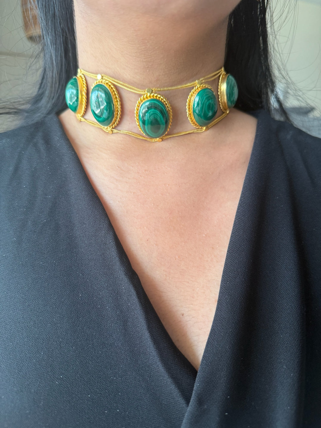 Statement Natural Malachite Gemstone Choker / One-of-a-kind Jewelry/ Indian Choker