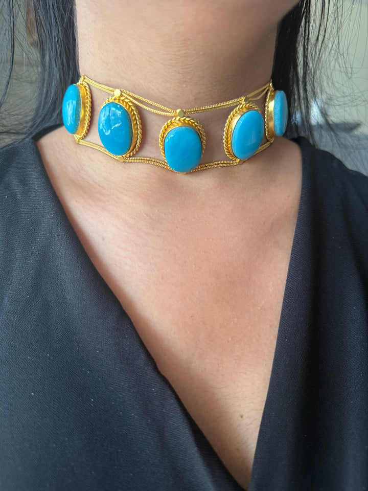 Statement Blue Turquoise Gemstone Choker / One-of-a-kind Jewelry/ Indian Choker