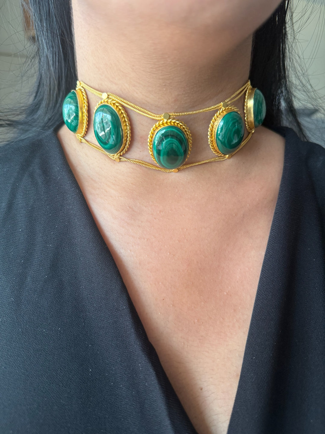Statement Natural Malachite Gemstone Choker / One-of-a-kind Jewelry/ Indian Choker