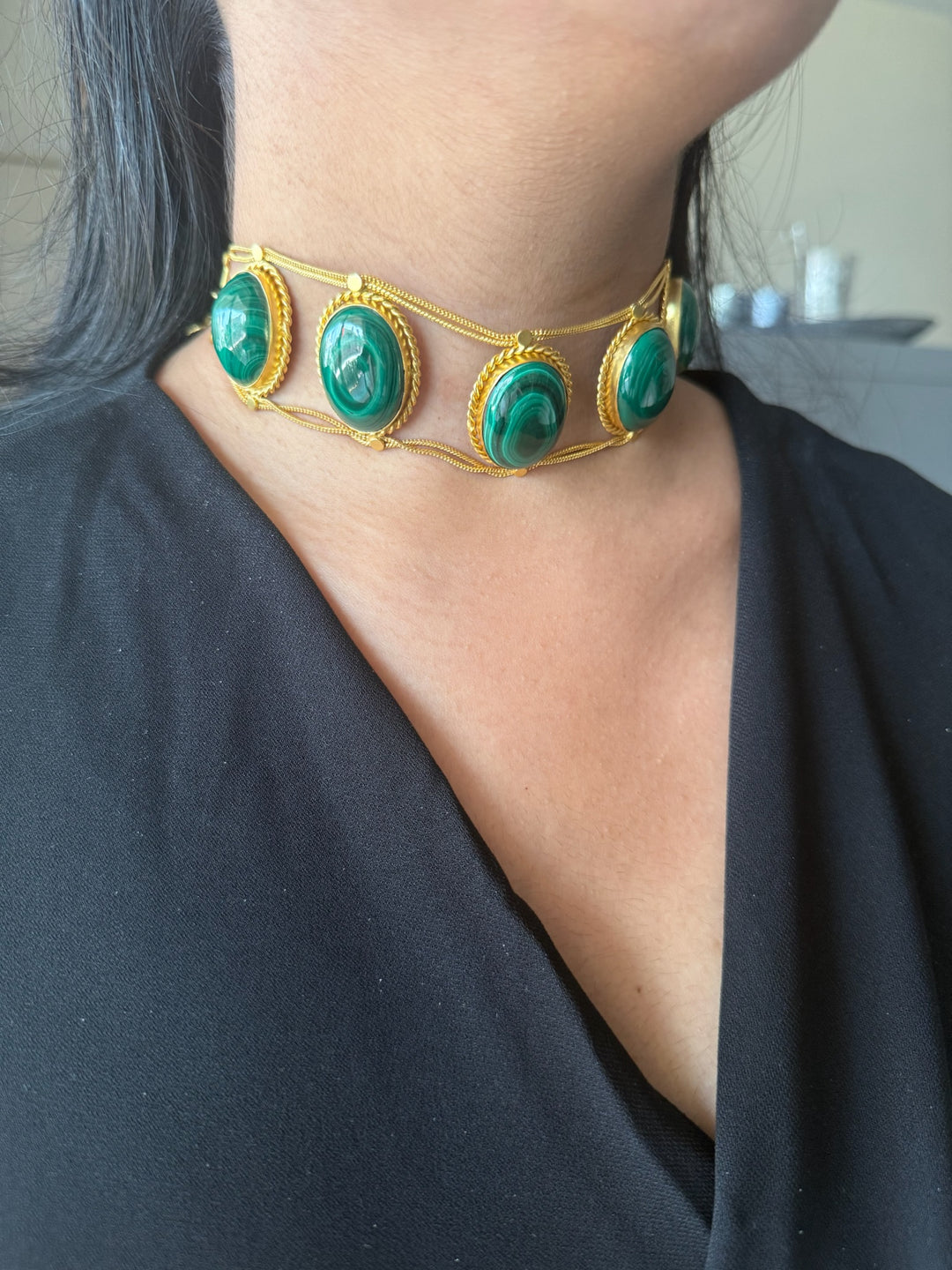 Statement Natural Malachite Gemstone Choker / One-of-a-kind Jewelry/ Indian Choker