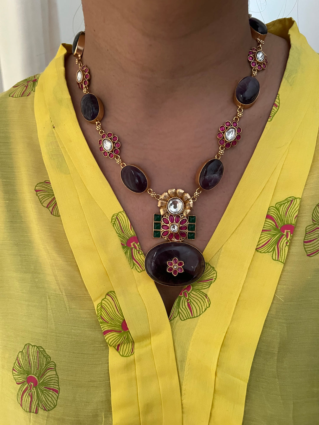 Stunning Designer Amethyst Kempu Necklace Set by SHIVKA – Perfect for Weddings and Festivals