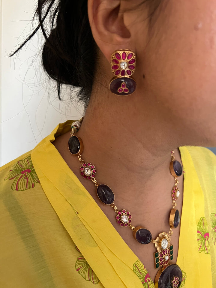 Stunning Designer Amethyst Kempu Necklace Set by SHIVKA – Perfect for Weddings and Festivals