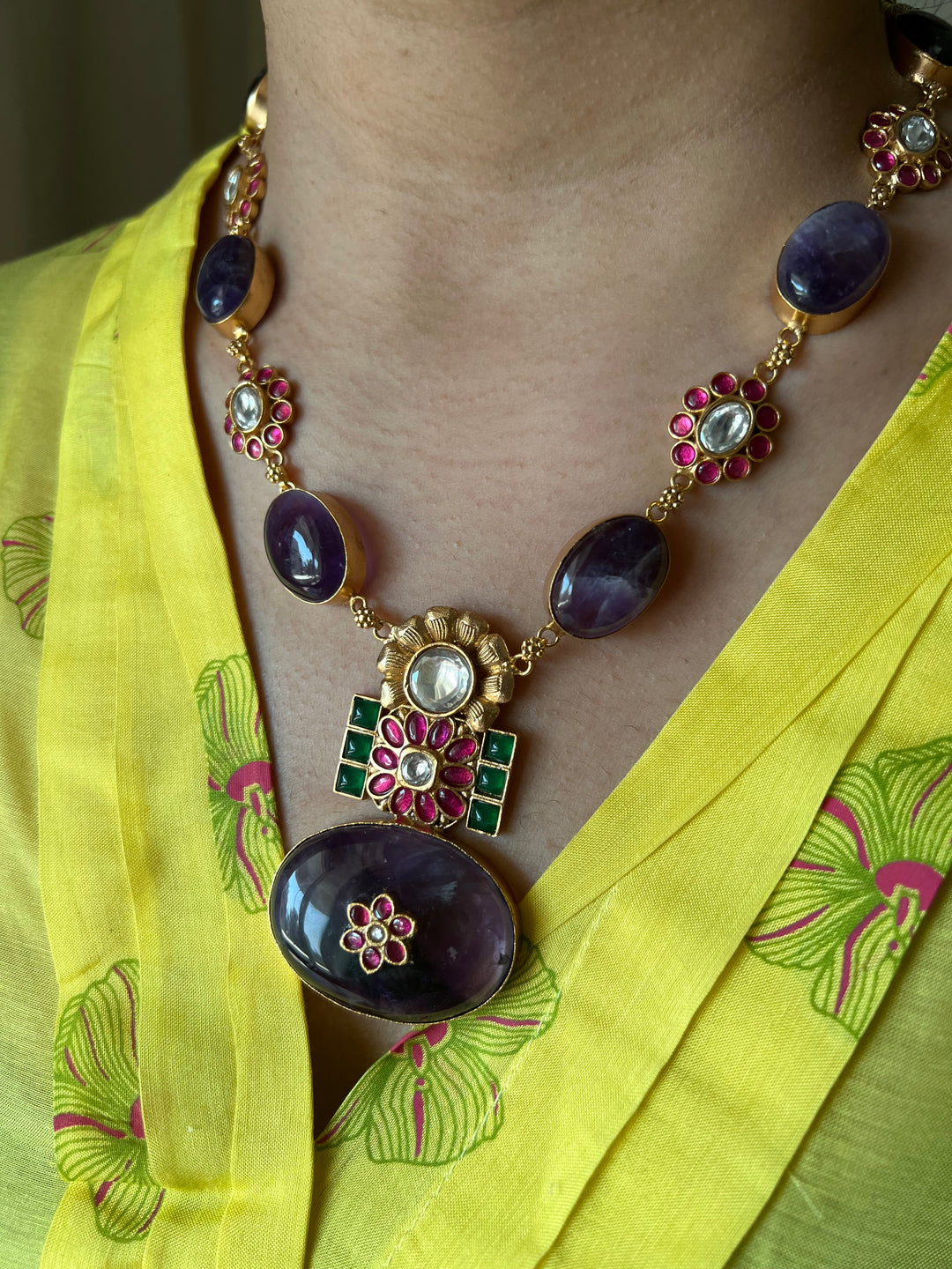 Stunning Designer Amethyst Kempu Necklace Set by SHIVKA – Perfect for Weddings and Festivals