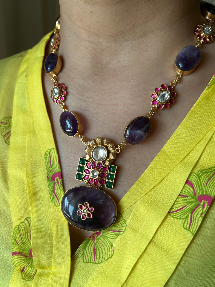 Stunning Designer Amethyst Kempu Necklace Set by SHIVKA – Perfect for Weddings and Festivals