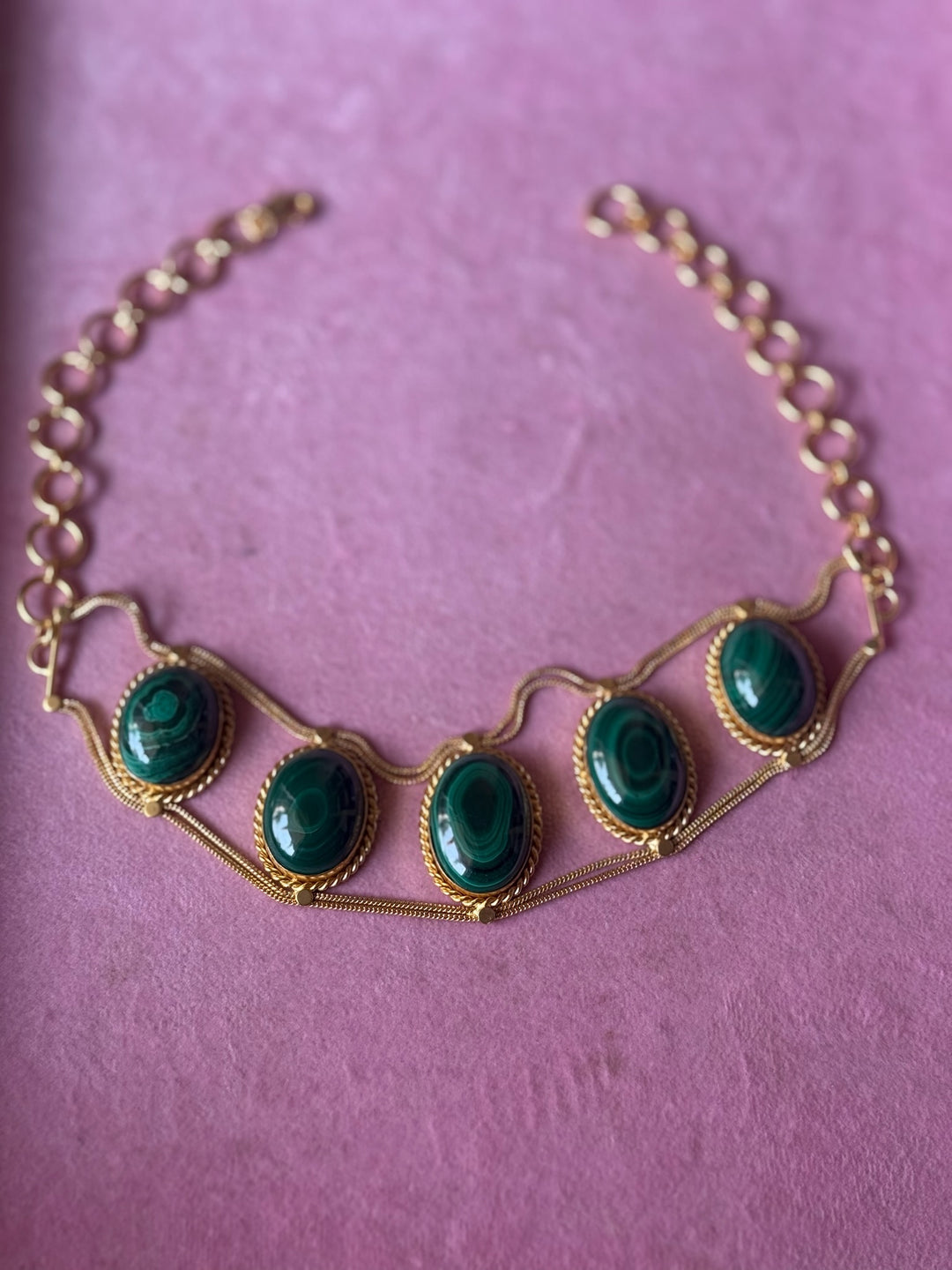 Statement Natural Malachite Gemstone Choker / One-of-a-kind Jewelry/ Indian Choker