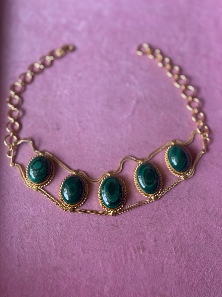 Statement Natural Malachite Gemstone Choker / One-of-a-kind Jewelry/ Indian Choker