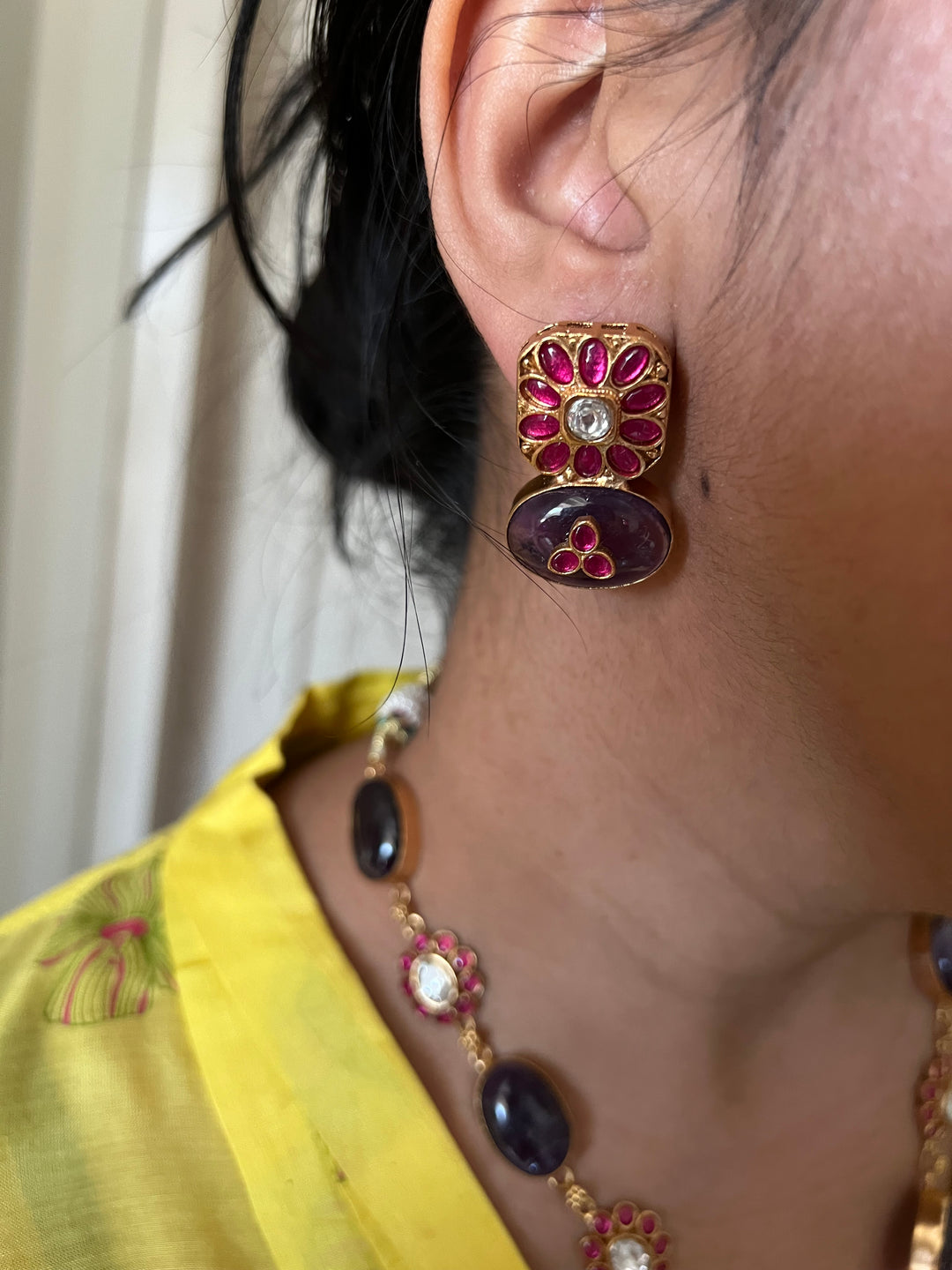 Stunning Designer Amethyst Kempu Necklace Set by SHIVKA – Perfect for Weddings and Festivals