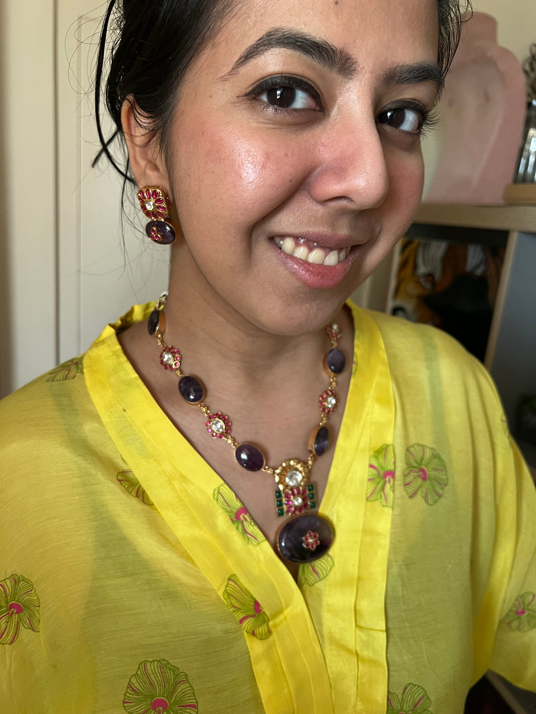 Stunning Designer Amethyst Kempu Necklace Set by SHIVKA – Perfect for Weddings and Festivals