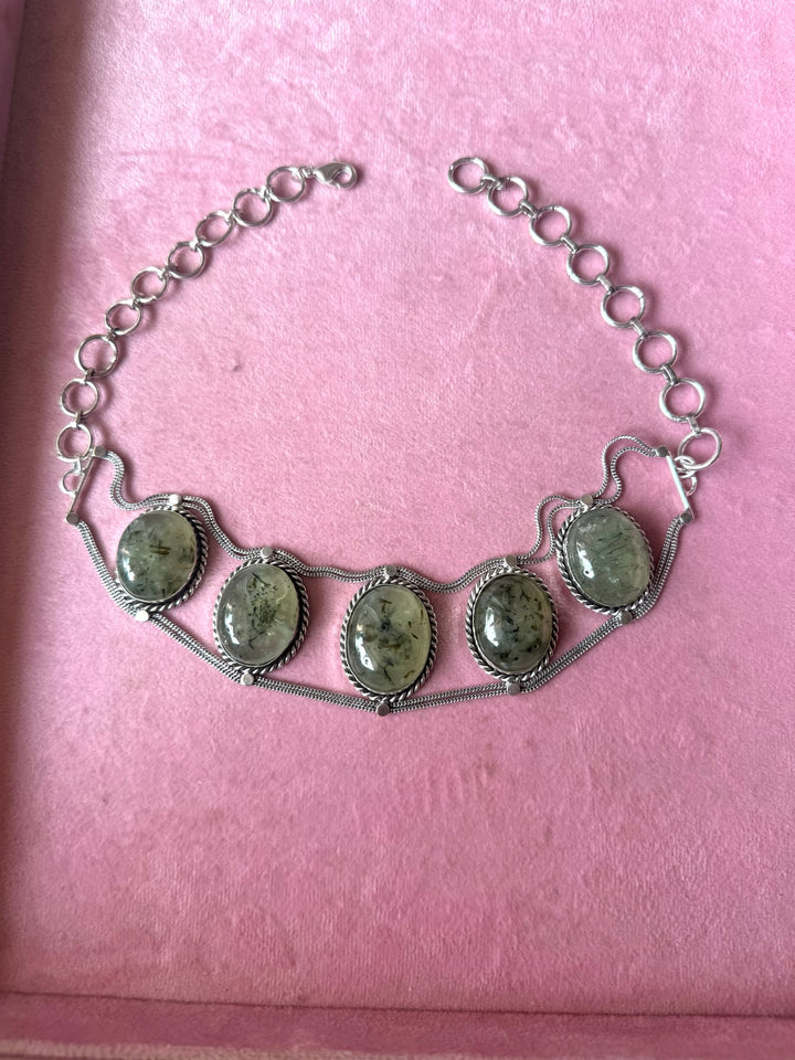 Statement Natural Prehnite Gemstone Choker / One-of-a-kind Jewelry/ Indian Choker