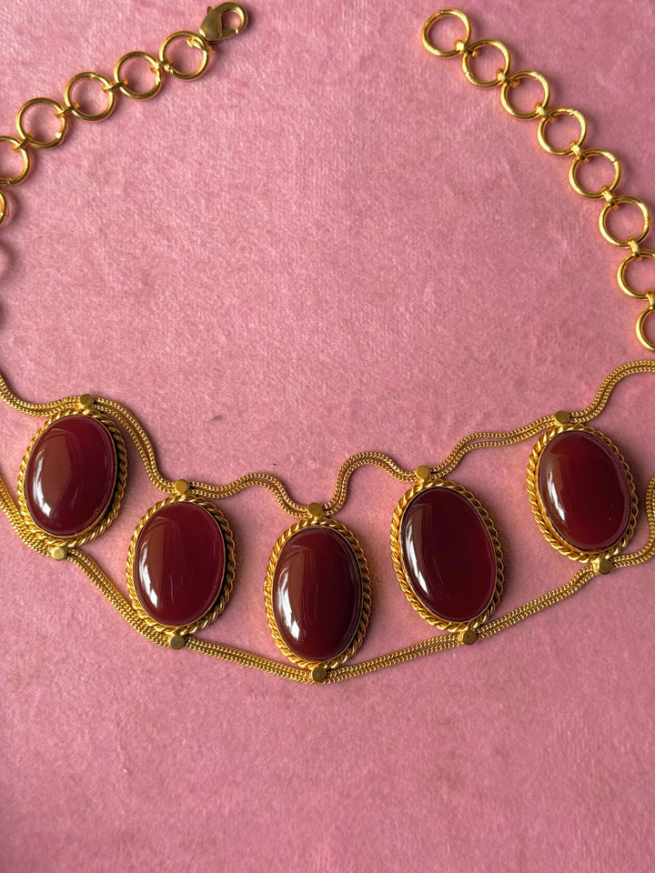Statement Natural Red Onyx Gemstone Choker / One-of-a-kind Jewelry/ Indian Choker