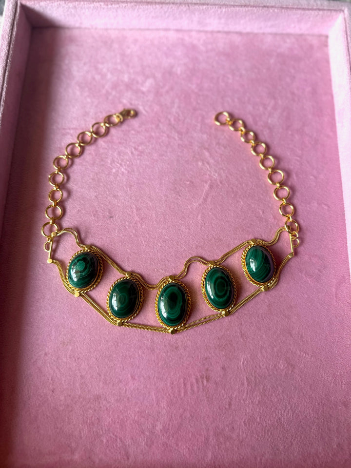 Statement Natural Malachite Gemstone Choker / One-of-a-kind Jewelry/ Indian Choker