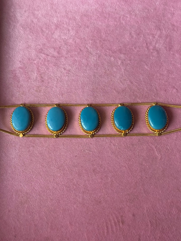 Statement Blue Turquoise Gemstone Choker / One-of-a-kind Jewelry/ Indian Choker