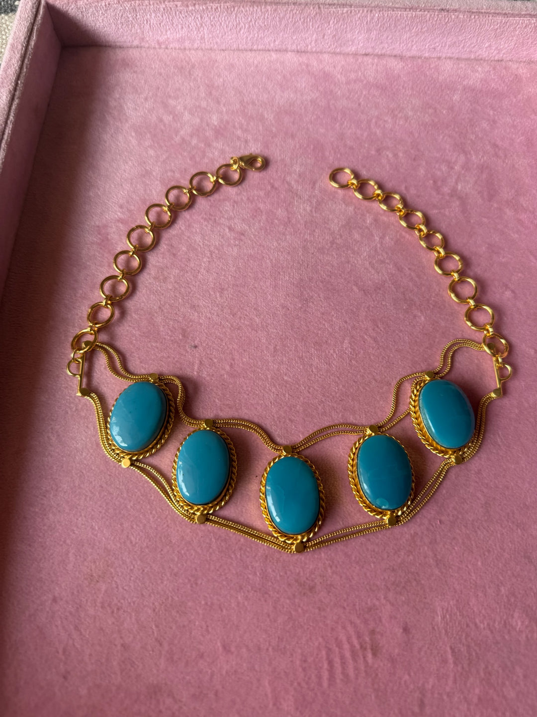 Statement Blue Turquoise Gemstone Choker / One-of-a-kind Jewelry/ Indian Choker