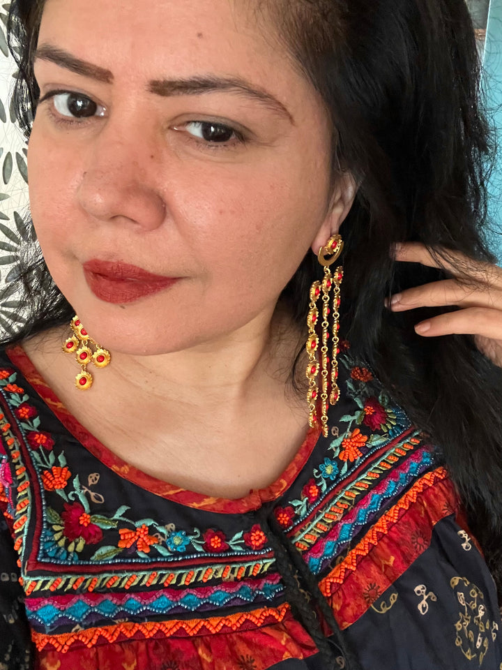 SHIVKA Scintillating Coral Flowers Danglers