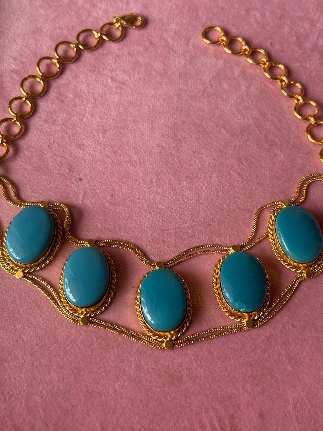 Statement Blue Turquoise Gemstone Choker / One-of-a-kind Jewelry/ Indian Choker