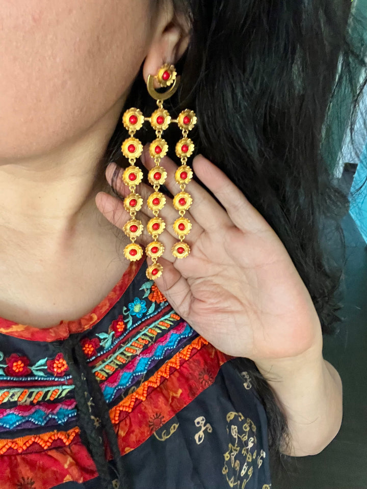 SHIVKA Scintillating Coral Flowers Danglers