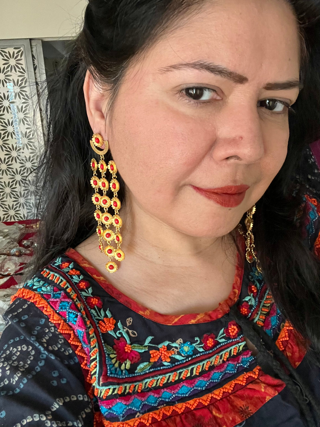 SHIVKA Scintillating Coral Flowers Danglers