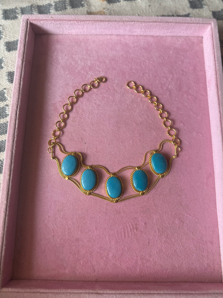 Statement Blue Turquoise Gemstone Choker / One-of-a-kind Jewelry/ Indian Choker