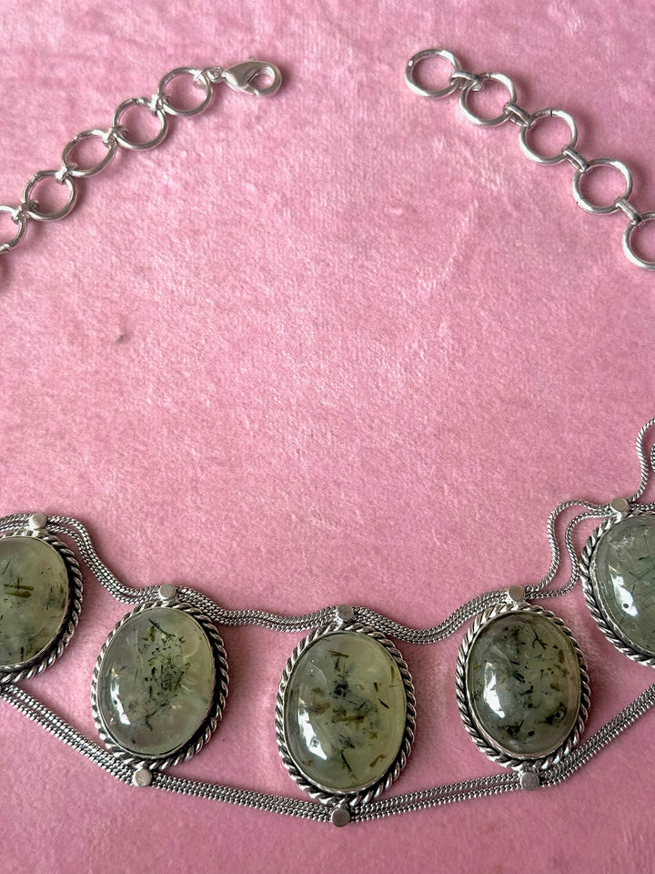 Statement Natural Prehnite Gemstone Choker / One-of-a-kind Jewelry/ Indian Choker