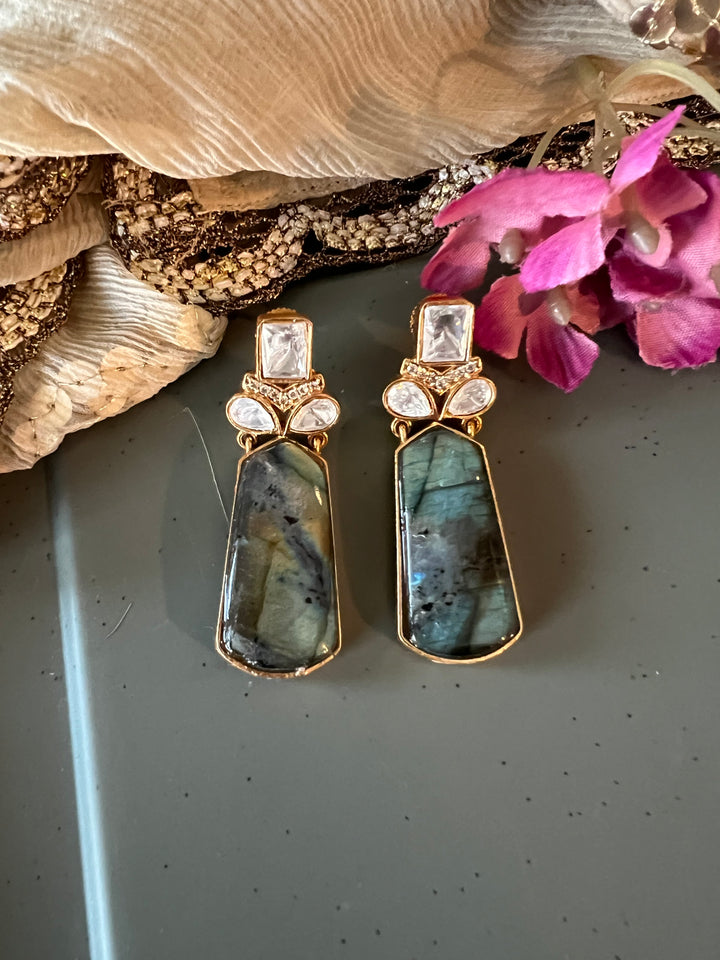 Labradorite and Polki Stone Earrings - Premium Quality, Exquisite Craftsmanship