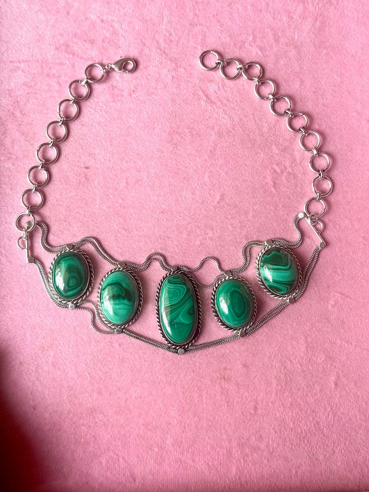 Statement Natural Malachite Gemstone Choker / One-of-a-kind Jewelry/ Indian Choker